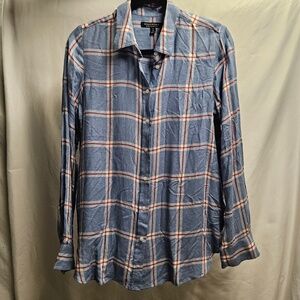 Banana Republic Dillon Classic Fit tall M light blue red white plaid top shirt